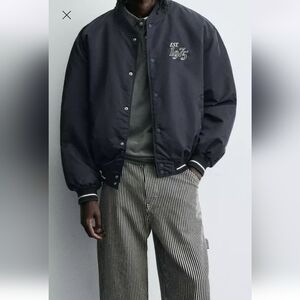 Zara Men's Contrast Embroidered Bomber Jacket